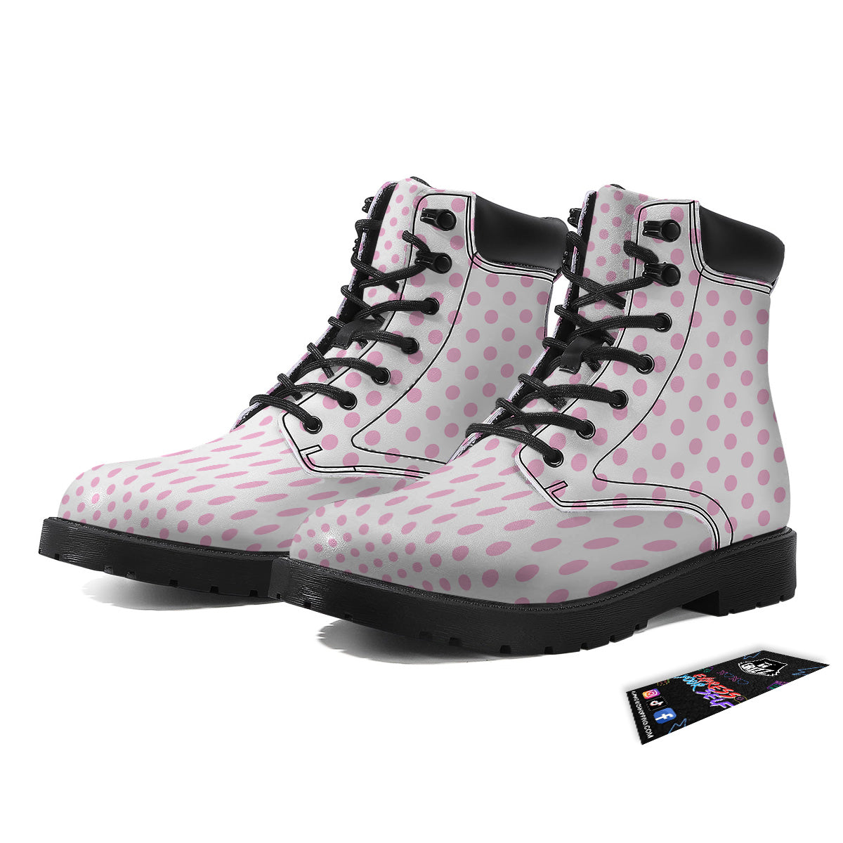 Light Pink Dots And White Print Pattern Boots-grizzshop