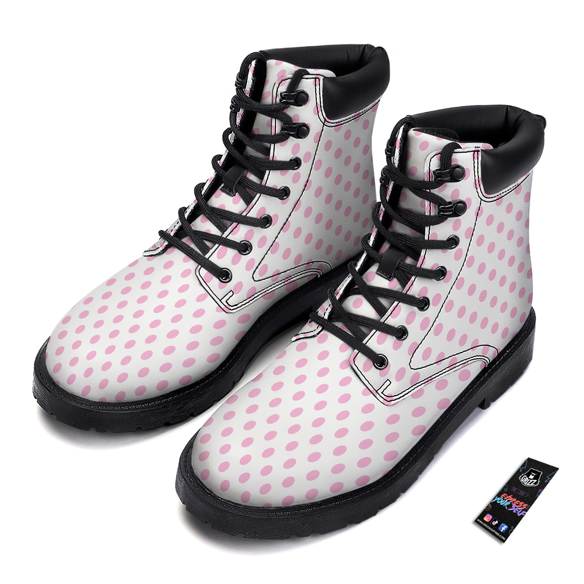 Light Pink Dots And White Print Pattern Boots-grizzshop