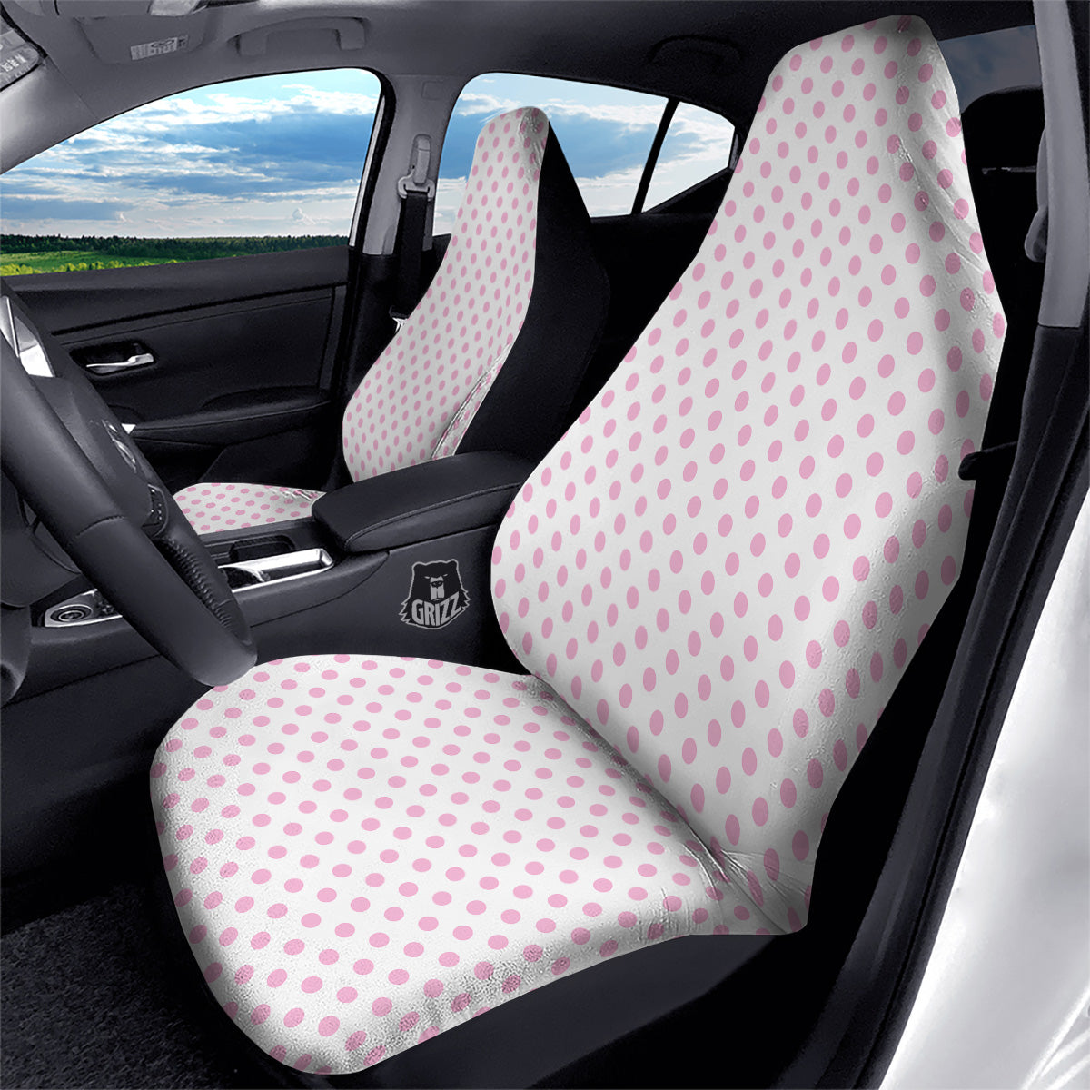 Light Pink Dots And White Print Pattern Car Seat Covers-grizzshop