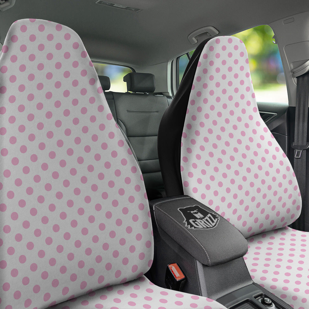 Light Pink Dots And White Print Pattern Car Seat Covers-grizzshop