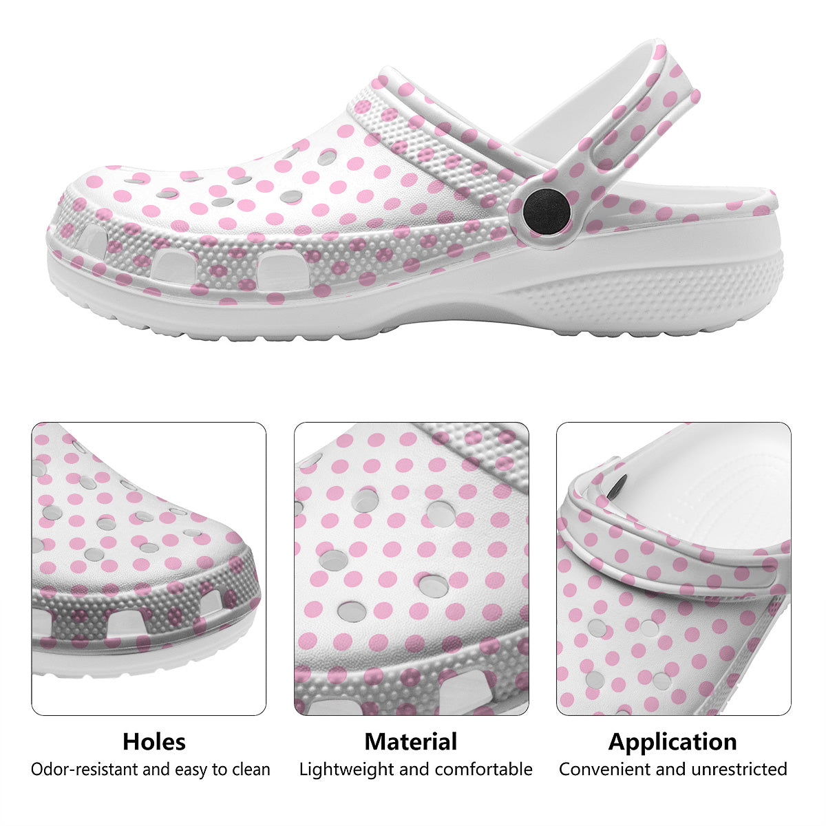 Light Pink Dots And White Print Pattern Clog-grizzshop