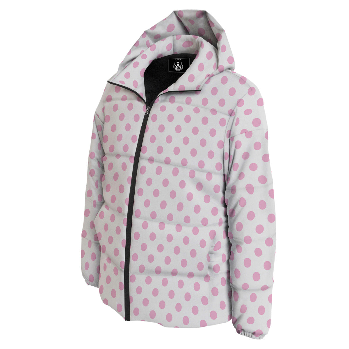 Light Pink Dots And White Print Pattern Down Jacket-grizzshop