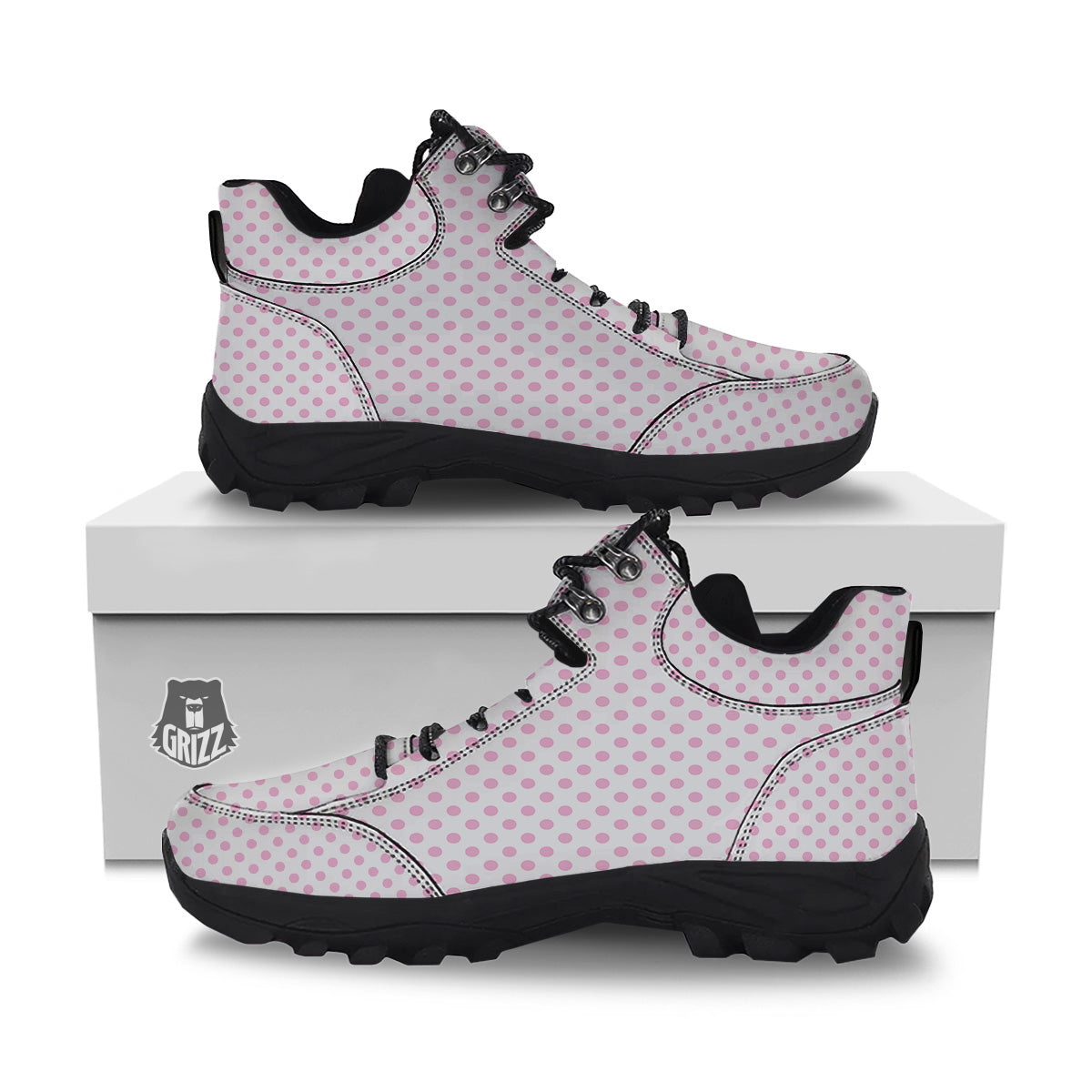 Light Pink Dots And White Print Pattern Hiking Shoes-grizzshop
