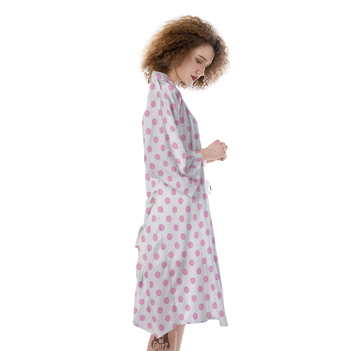 Light Pink Dots And White Print Pattern Kimono-grizzshop