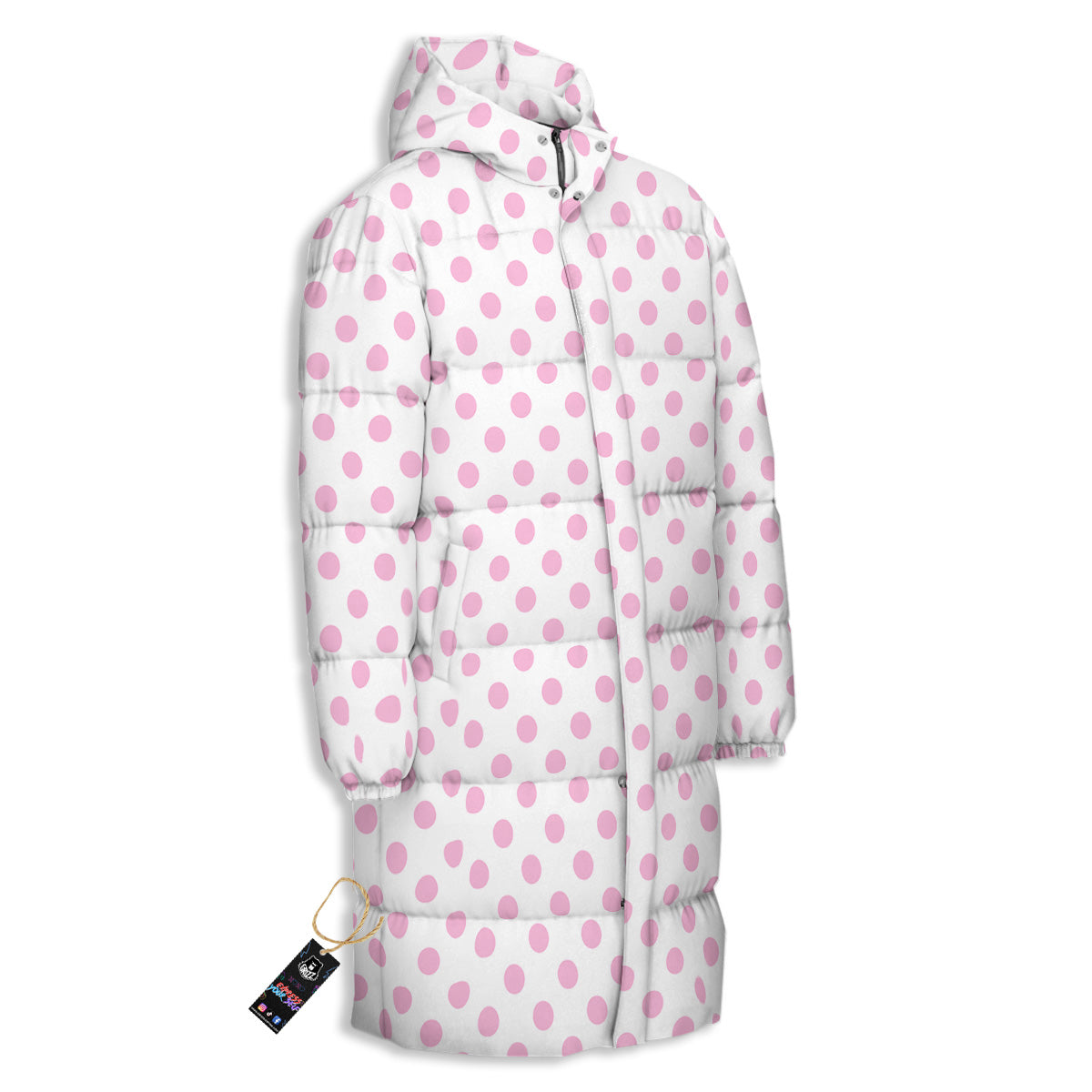 Light Pink Dots And White Print Pattern Long Down Jacket-grizzshop