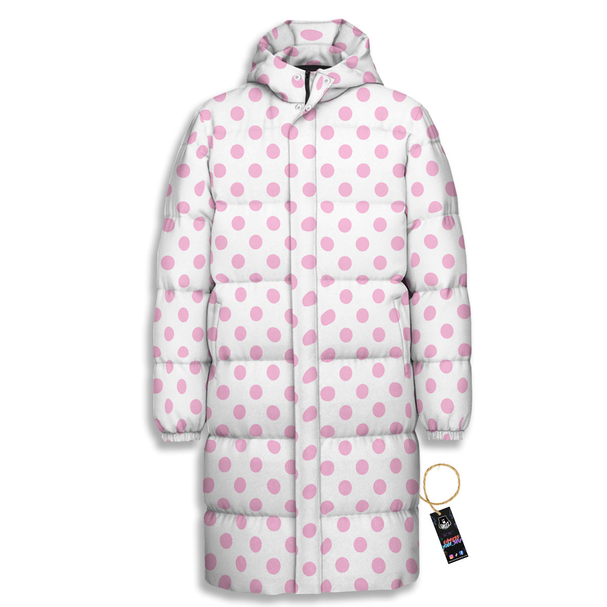 Light Pink Dots And White Print Pattern Long Down Jacket-grizzshop