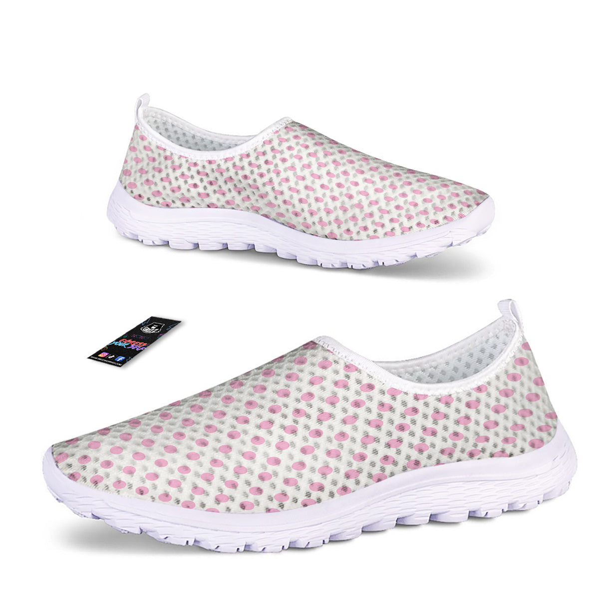 Light Pink Dots And White Print Pattern Nurse Shoes-grizzshop