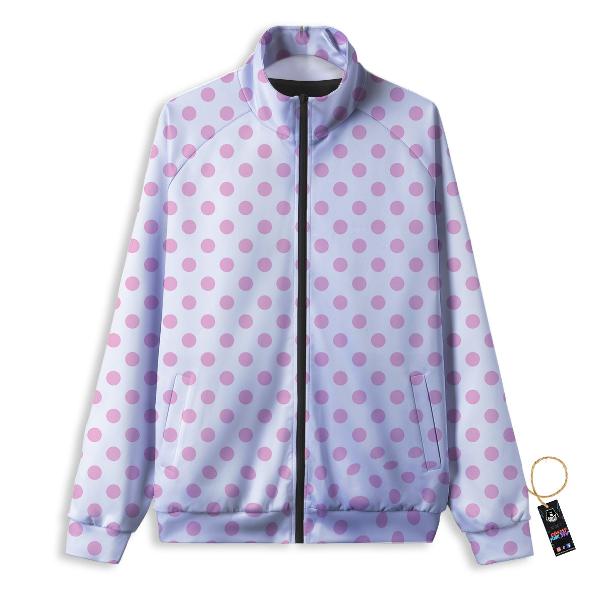 Light Pink Dots And White Print Pattern Track Jacket-grizzshop