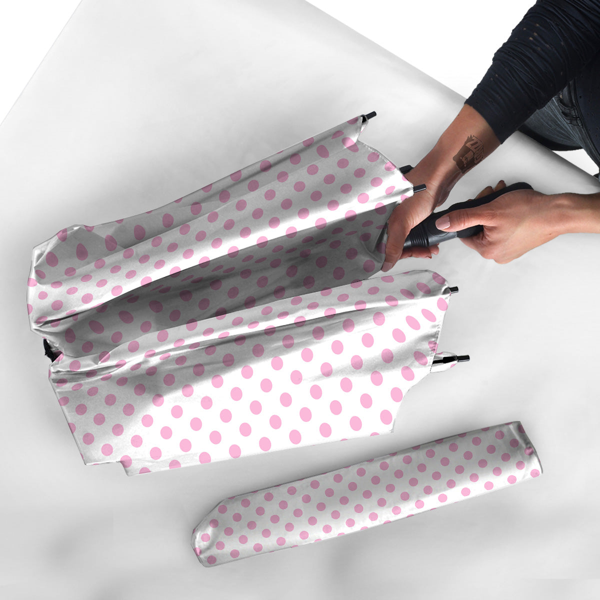 Light Pink Dots And White Print Pattern Umbrella-grizzshop