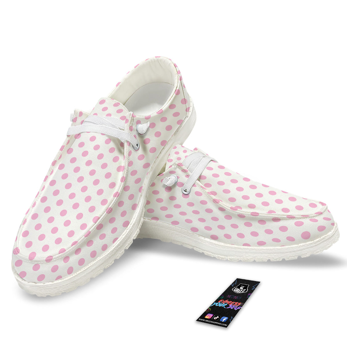 Light Pink Dots And White Print Pattern White Loafers-grizzshop