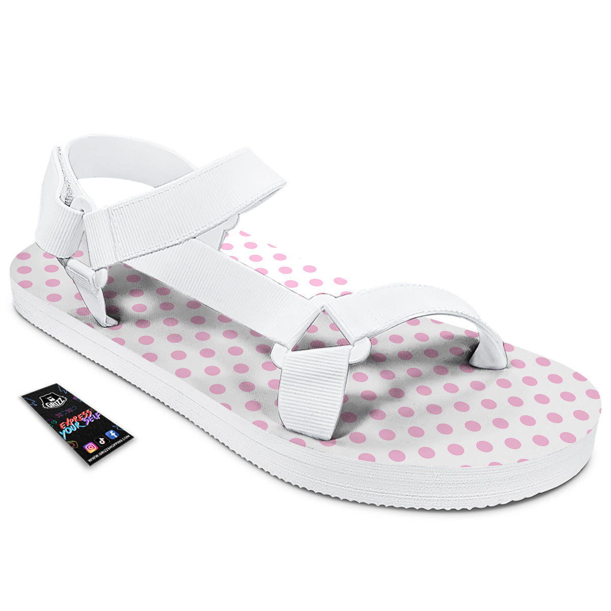 Light Pink Dots And White Print Pattern White Open Toe Sandals-grizzshop