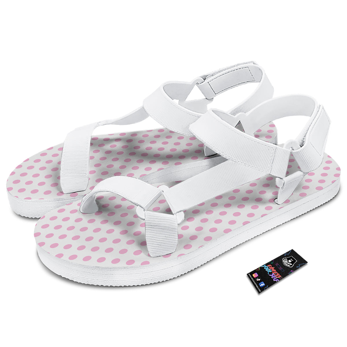 Light Pink Dots And White Print Pattern White Open Toe Sandals-grizzshop