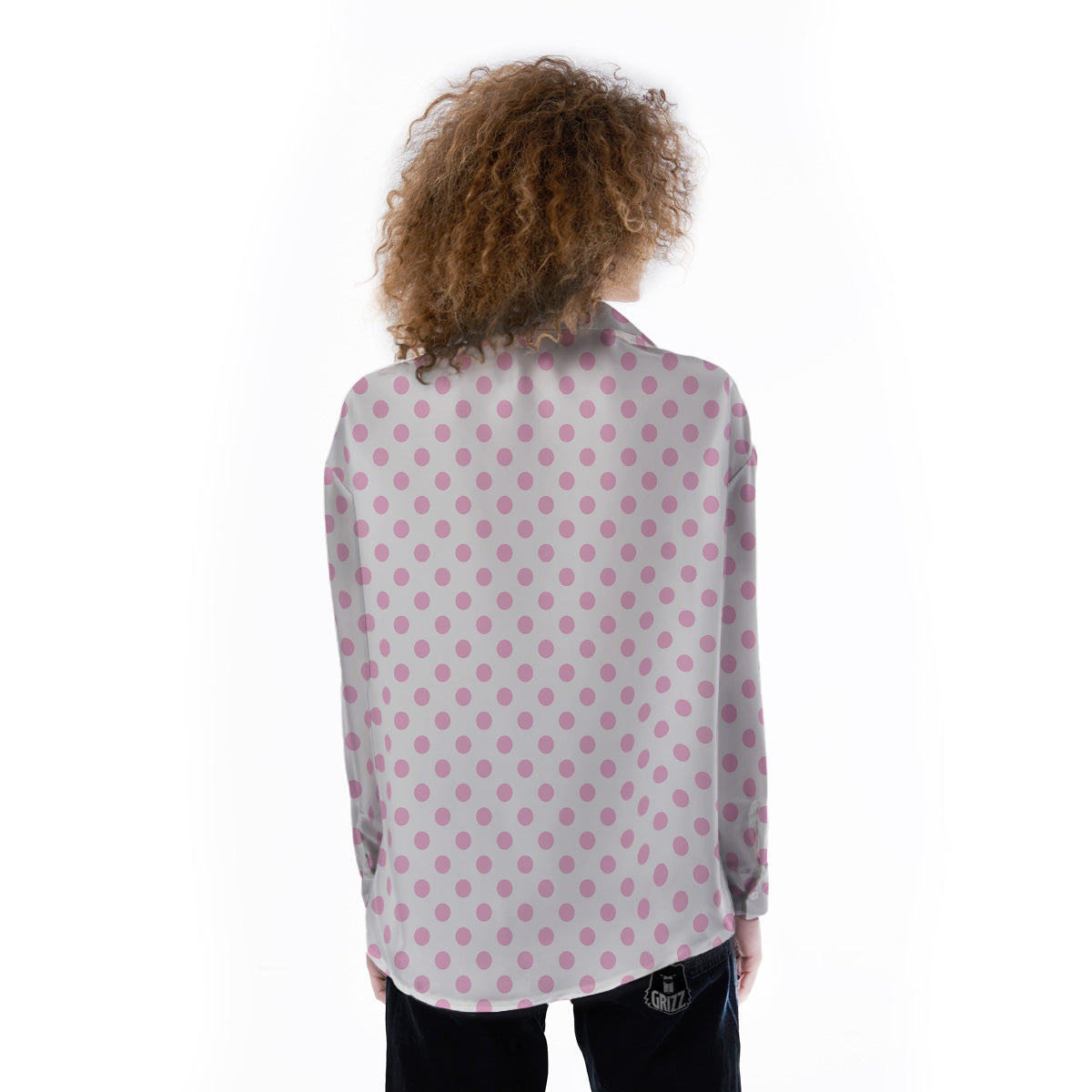 Light Pink Dots And White Print Pattern Women's Long Sleeve Shirts-grizzshop