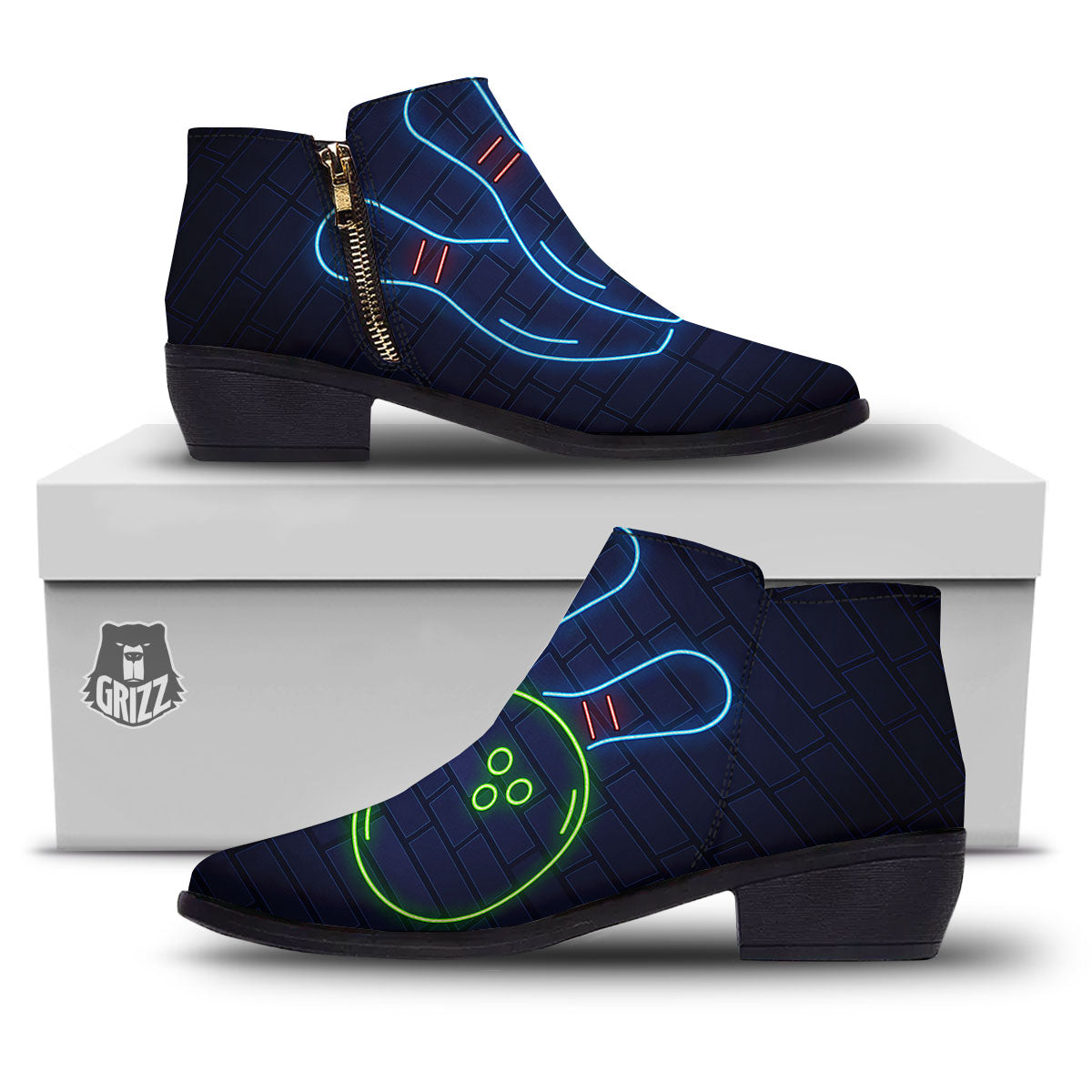 Light Up Bowling Pins Print Ankle Boots-grizzshop