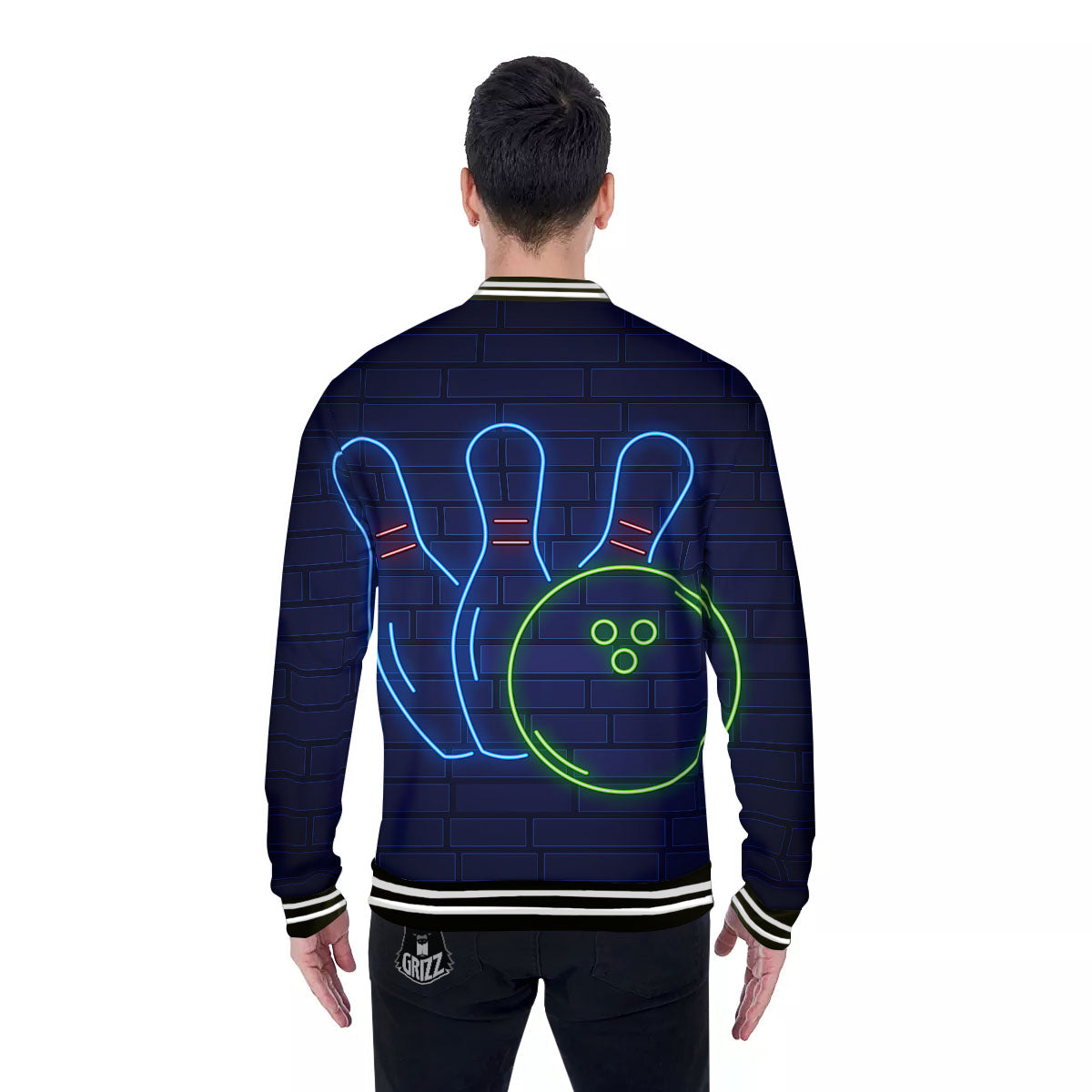 Light Up Bowling Pins Print Baseball Jacket-grizzshop