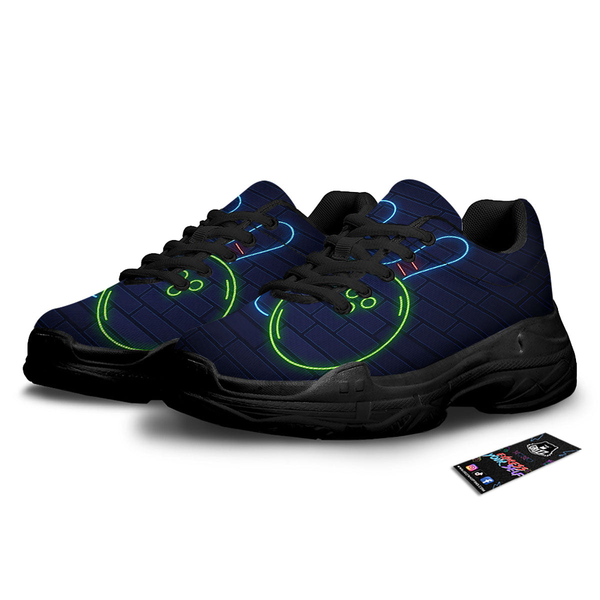Light Up Bowling Pins Print Black Chunky Shoes-grizzshop
