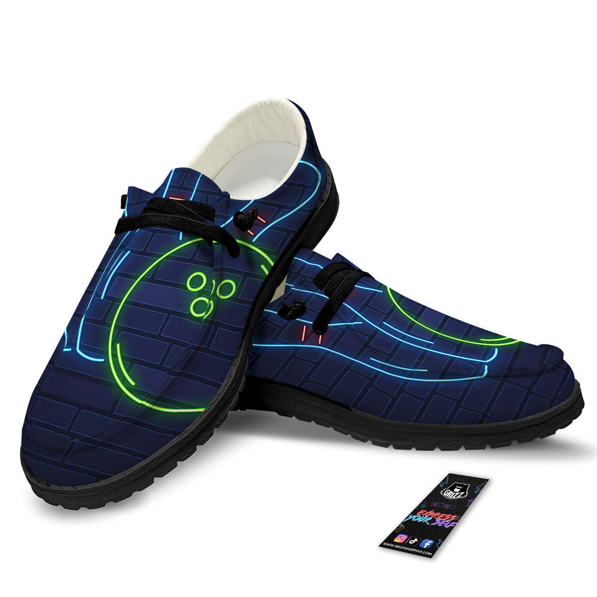 Light Up Bowling Pins Print Black Loafers-grizzshop