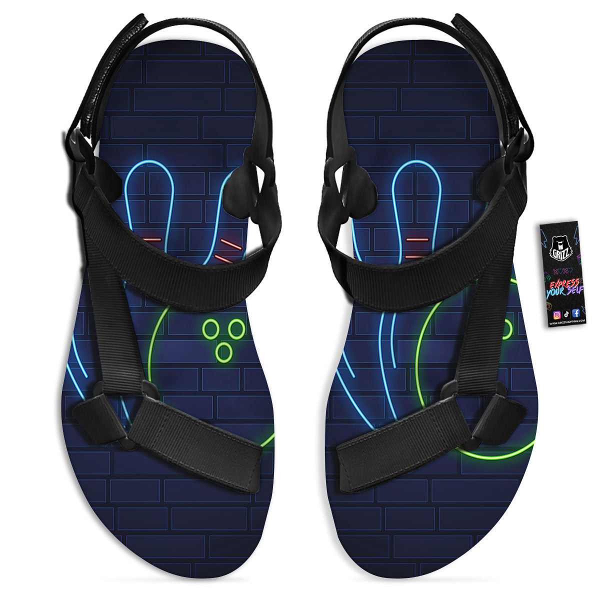 Light Up Bowling Pins Print Black Open Toe Sandals-grizzshop