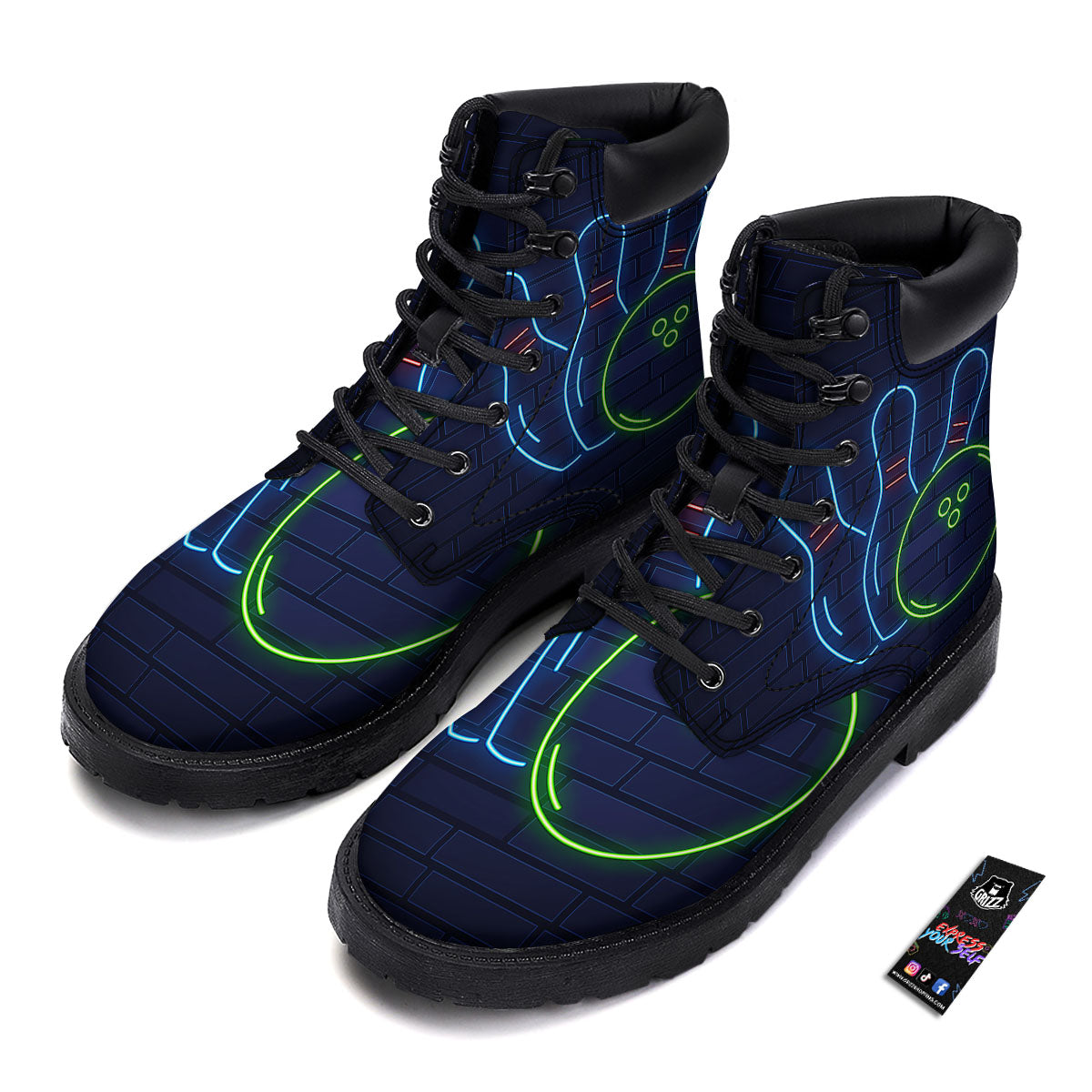 Light Up Bowling Pins Print Boots-grizzshop