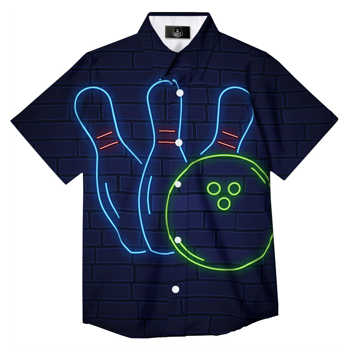 Light Up Bowling Pins Print Button Up Shirt-grizzshop