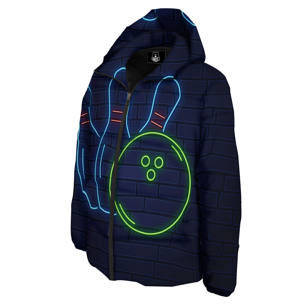 Light Up Bowling Pins Print Down Jacket-grizzshop