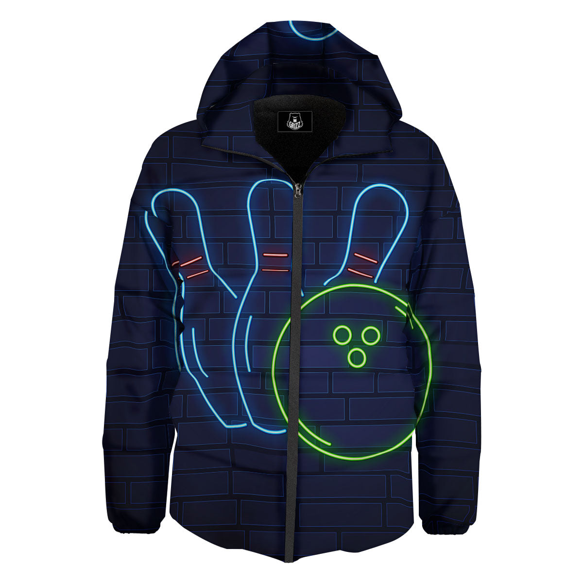 Light Up Bowling Pins Print Down Jacket-grizzshop