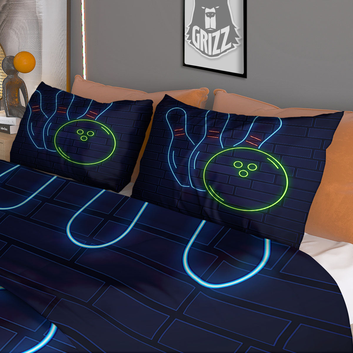 Light Up Bowling Pins Print Duvet Cover Bedding Set