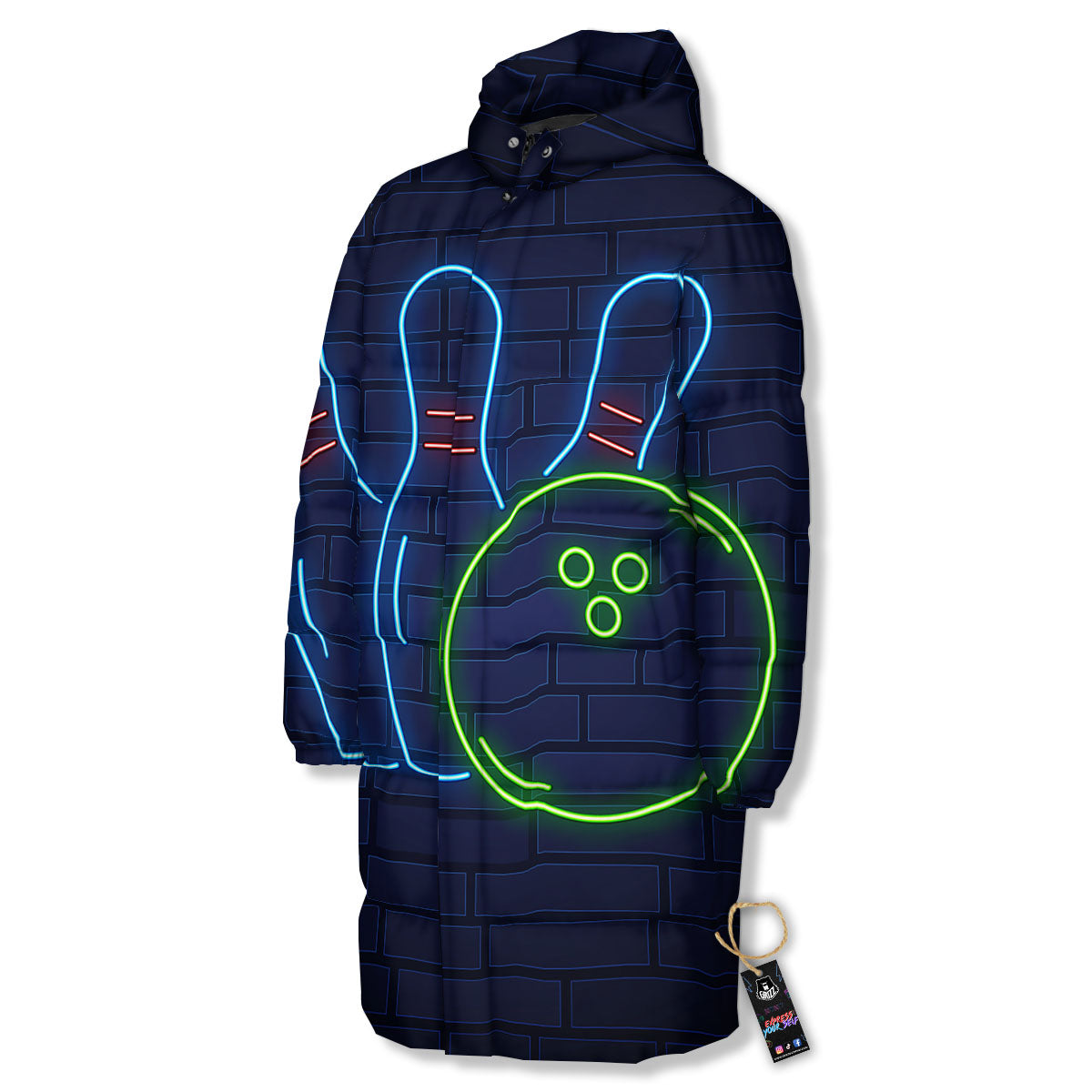 Light Up Bowling Pins Print Long Down Jacket-grizzshop
