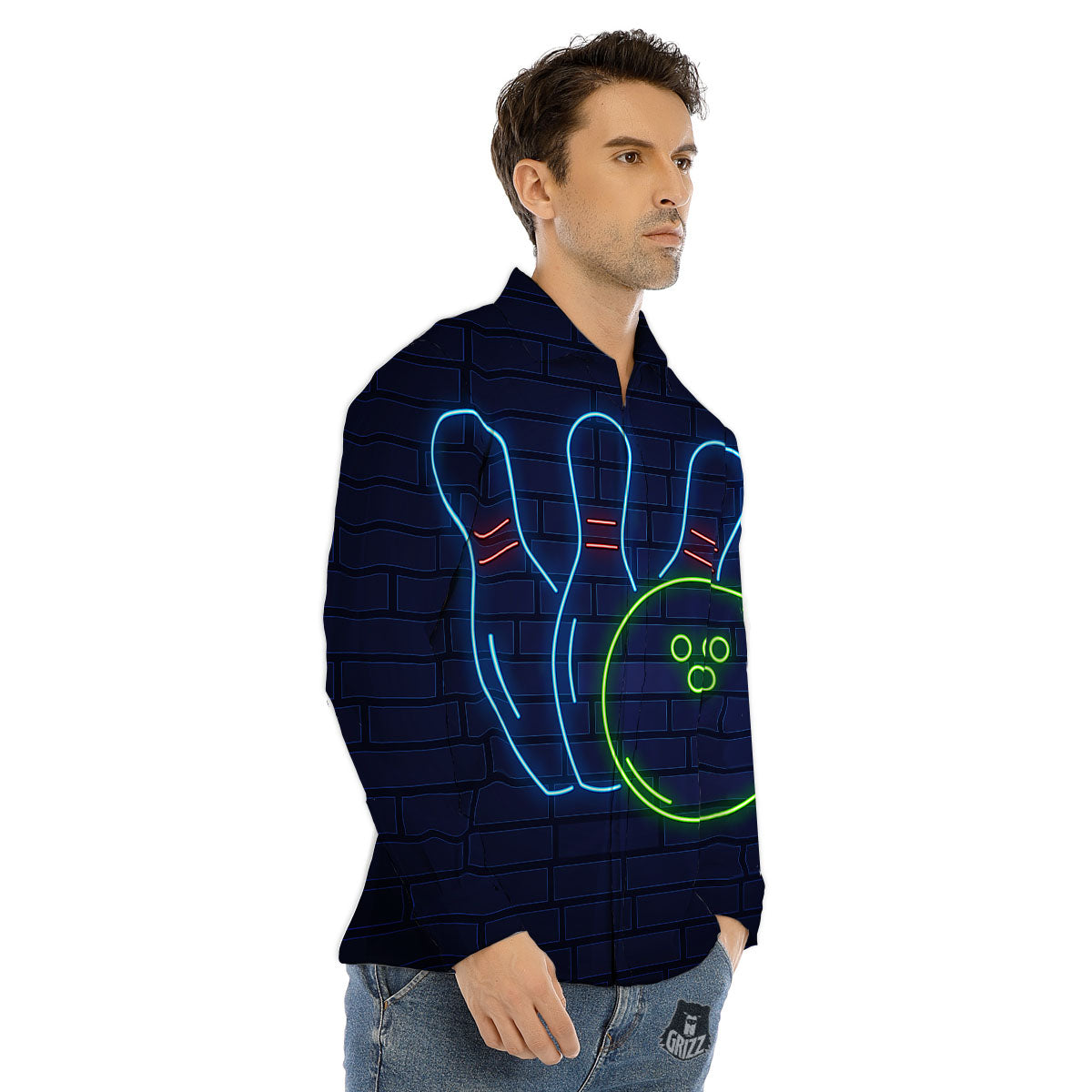 Light Up Bowling Pins Print Men's Dress Shirts-grizzshop