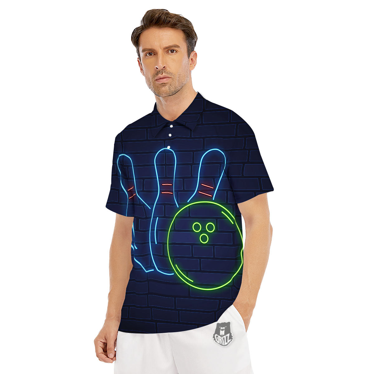 Light Up Bowling Pins Print Men's Golf Shirts-grizzshop