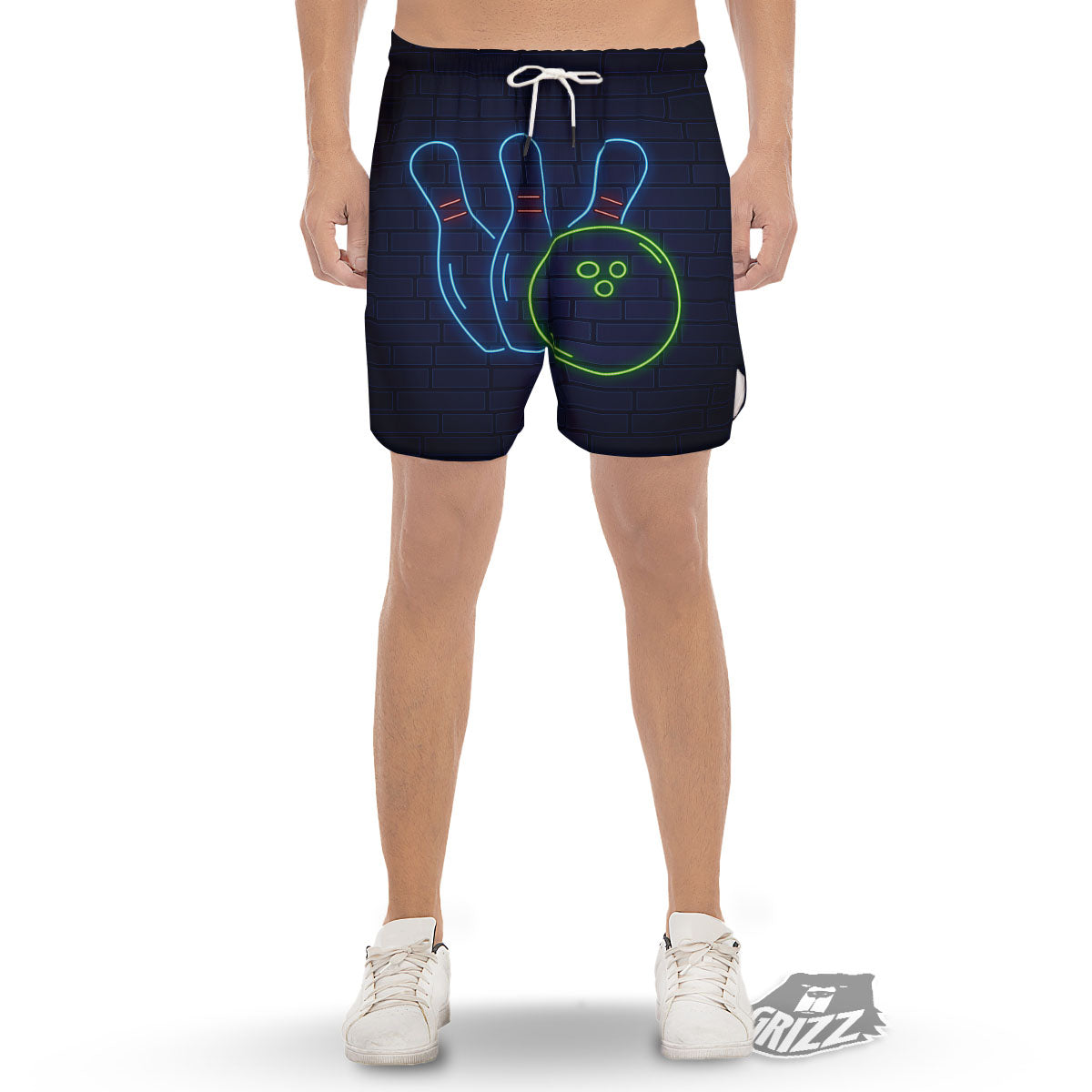 Light Up Bowling Pins Print Men's Gym Shorts-grizzshop
