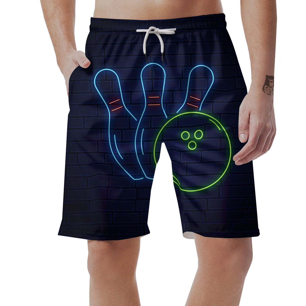 Light Up Bowling Pins Print Men's Shorts-grizzshop