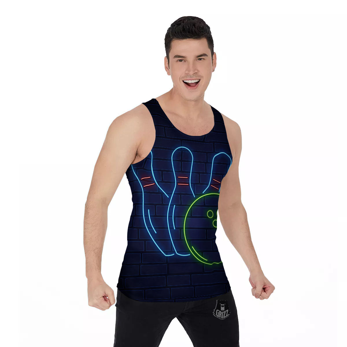 Light Up Bowling Pins Print Men's Tank Top-grizzshop