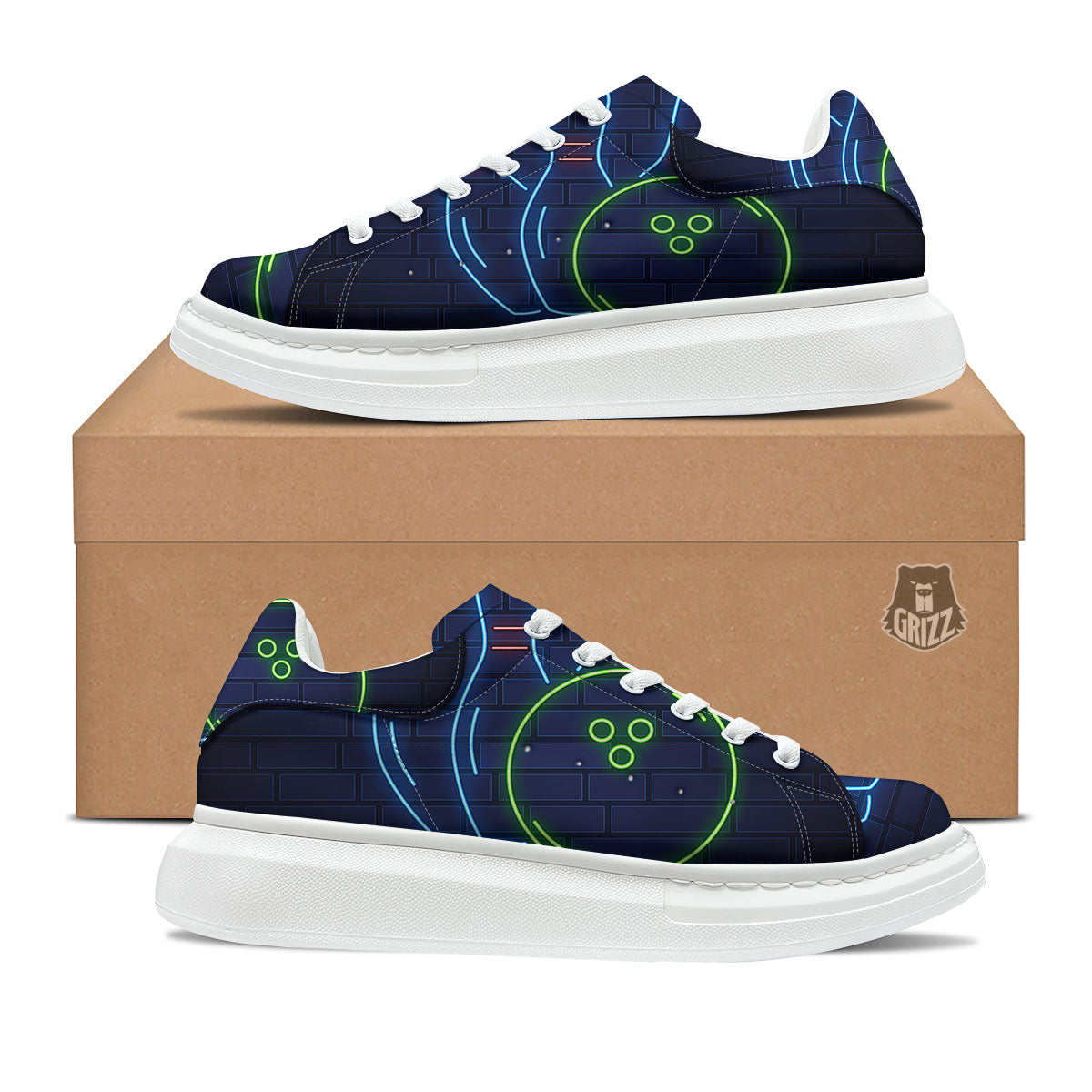 Light Up Bowling Pins Print Platform Shoes-grizzshop