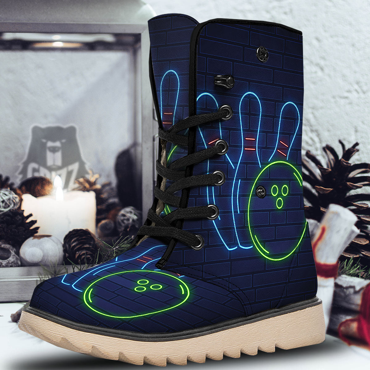 Light Up Bowling Pins Print Snow Boots-grizzshop