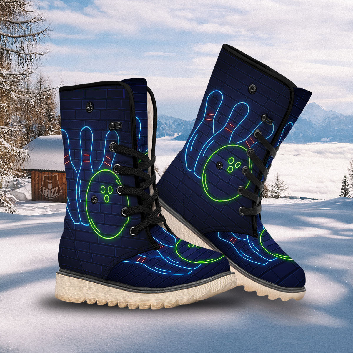Light Up Bowling Pins Print Snow Boots-grizzshop