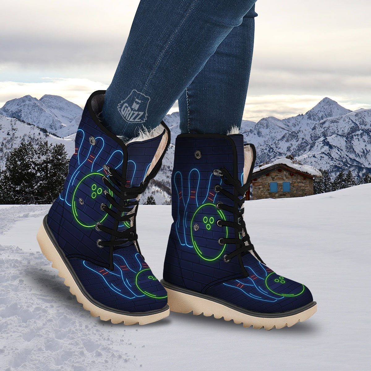 Light Up Bowling Pins Print Snow Boots-grizzshop