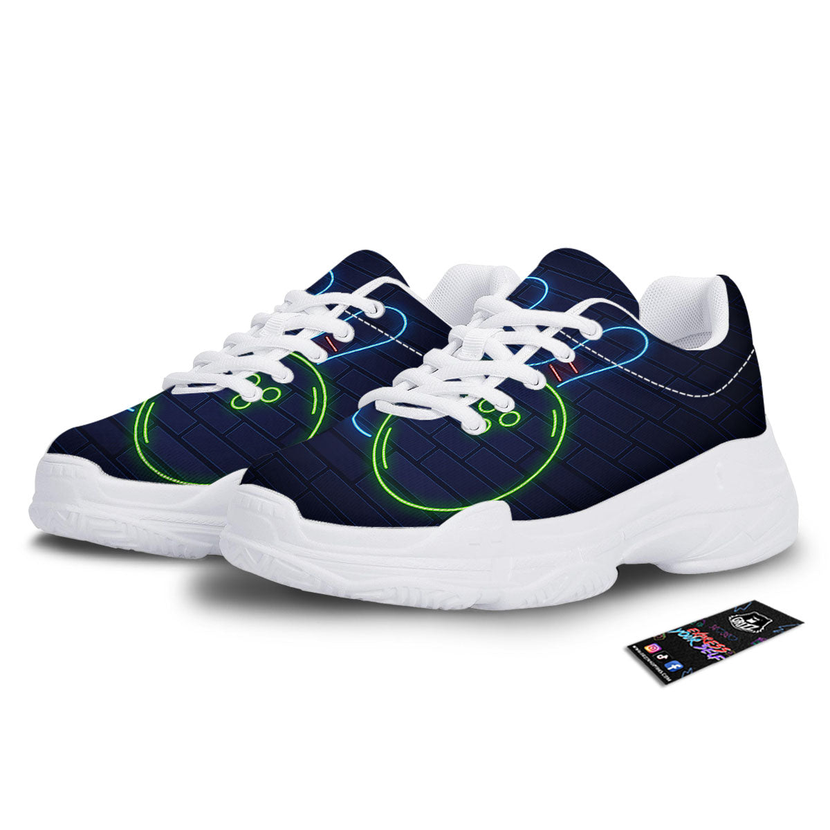 Light Up Bowling Pins Print White Chunky Shoes-grizzshop