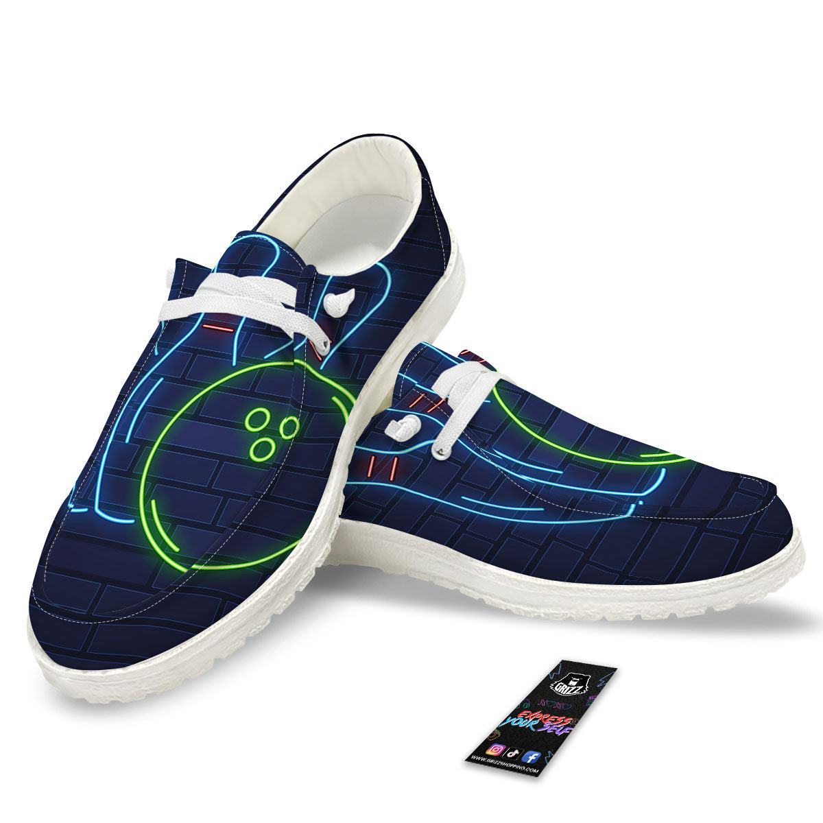 Light Up Bowling Pins Print White Loafers-grizzshop