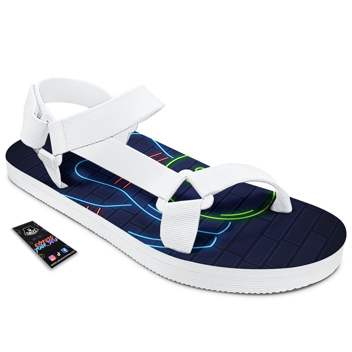 Light Up Bowling Pins Print White Open Toe Sandals-grizzshop