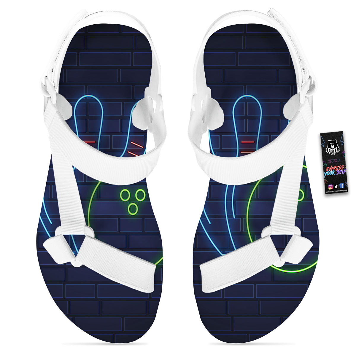 Light Up Bowling Pins Print White Open Toe Sandals-grizzshop