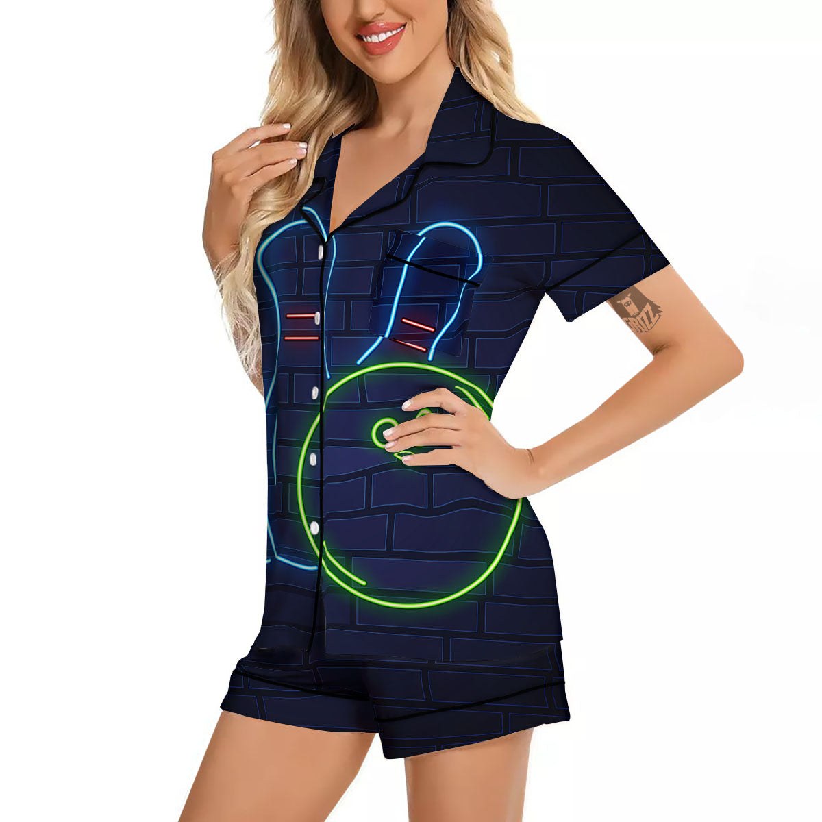 Light Up Bowling Pins Print Women Silk Pajamas-grizzshop