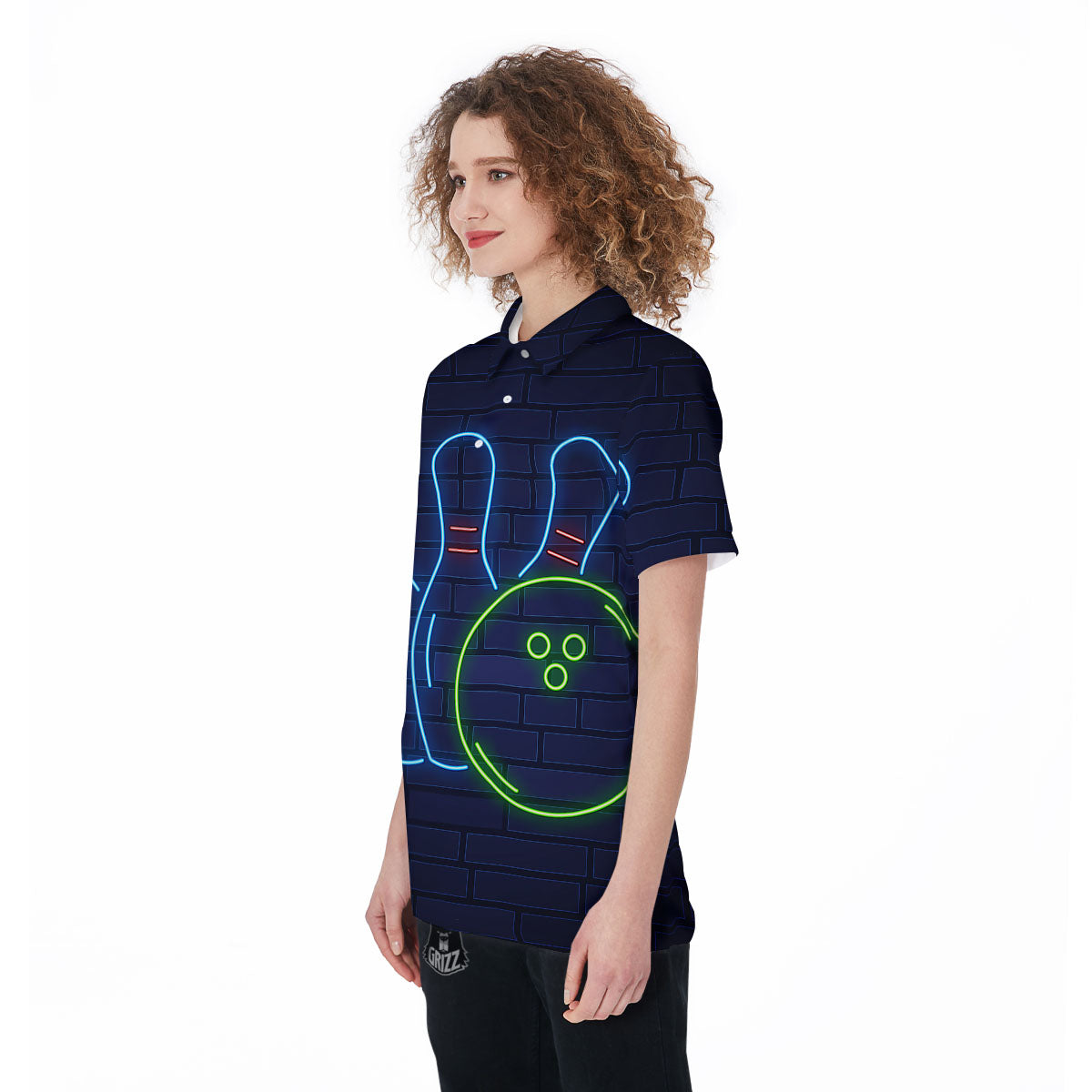 Light Up Bowling Pins Print Women's Golf Shirts-grizzshop
