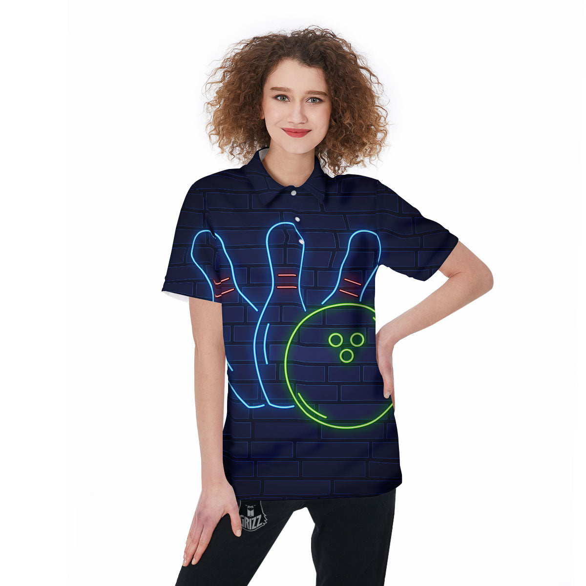 Light Up Bowling Pins Print Women's Golf Shirts-grizzshop