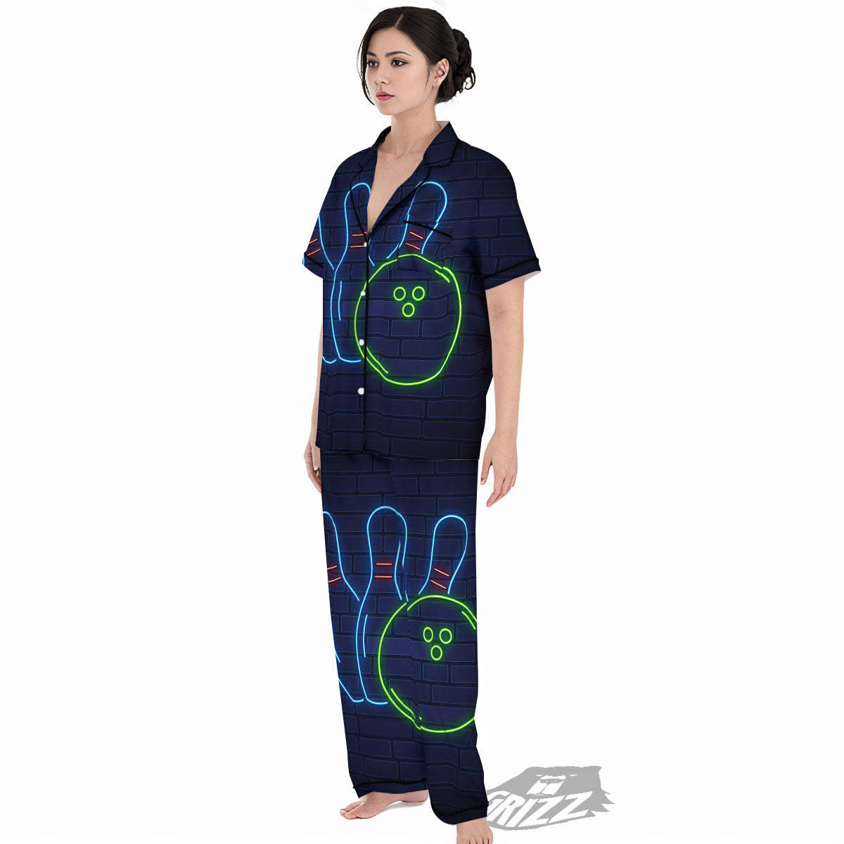 Light Up Bowling Pins Print Women's Pajamas Set-grizzshop