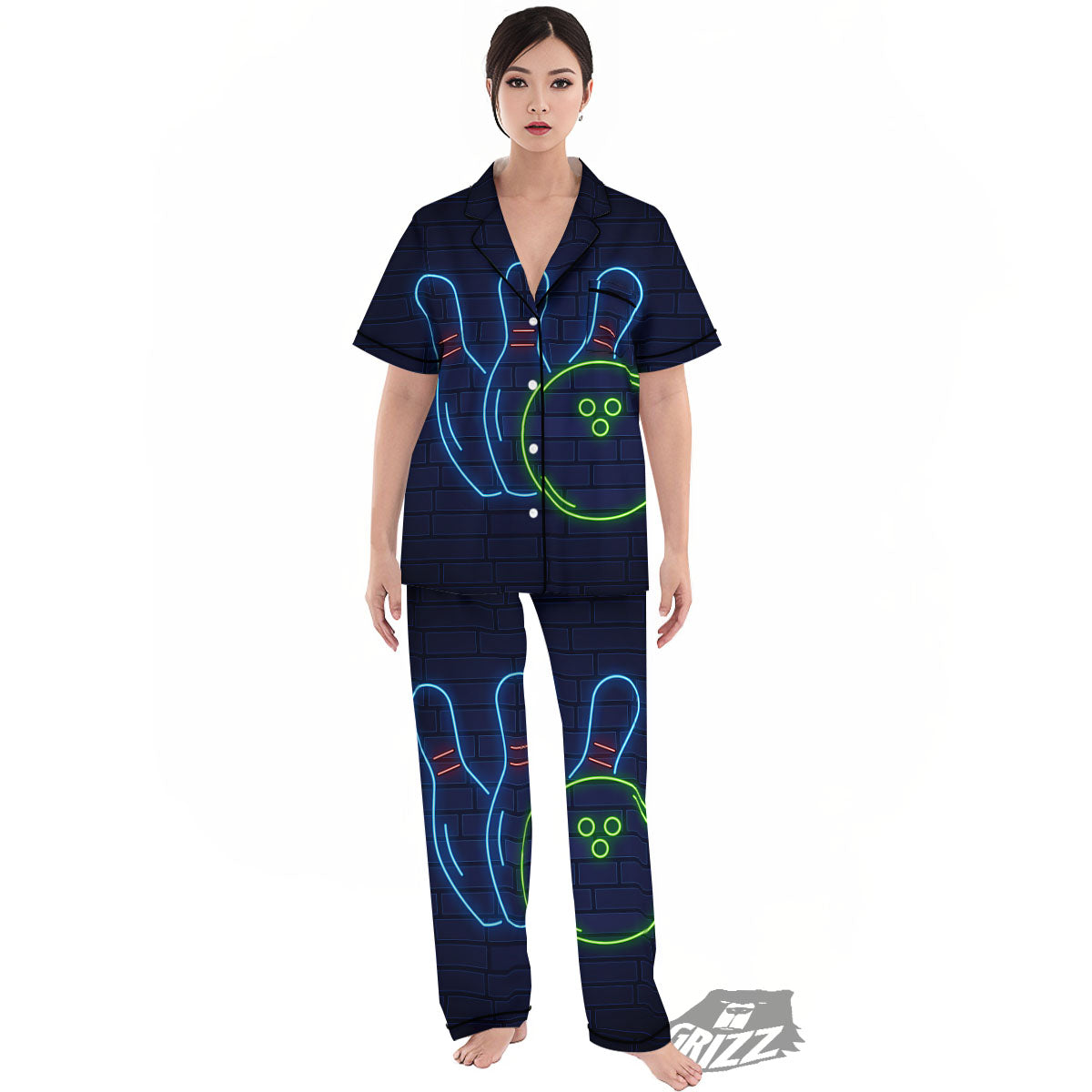 Light Up Bowling Pins Print Women's Pajamas Set-grizzshop