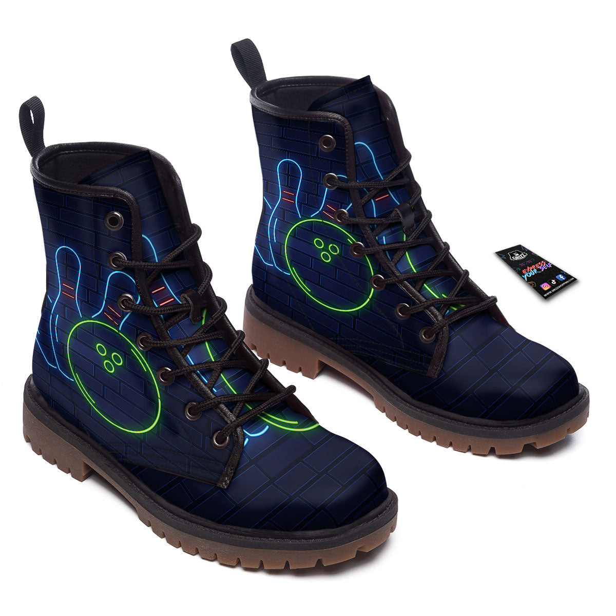 Light Up Bowling Pins Print Work Boots-grizzshop