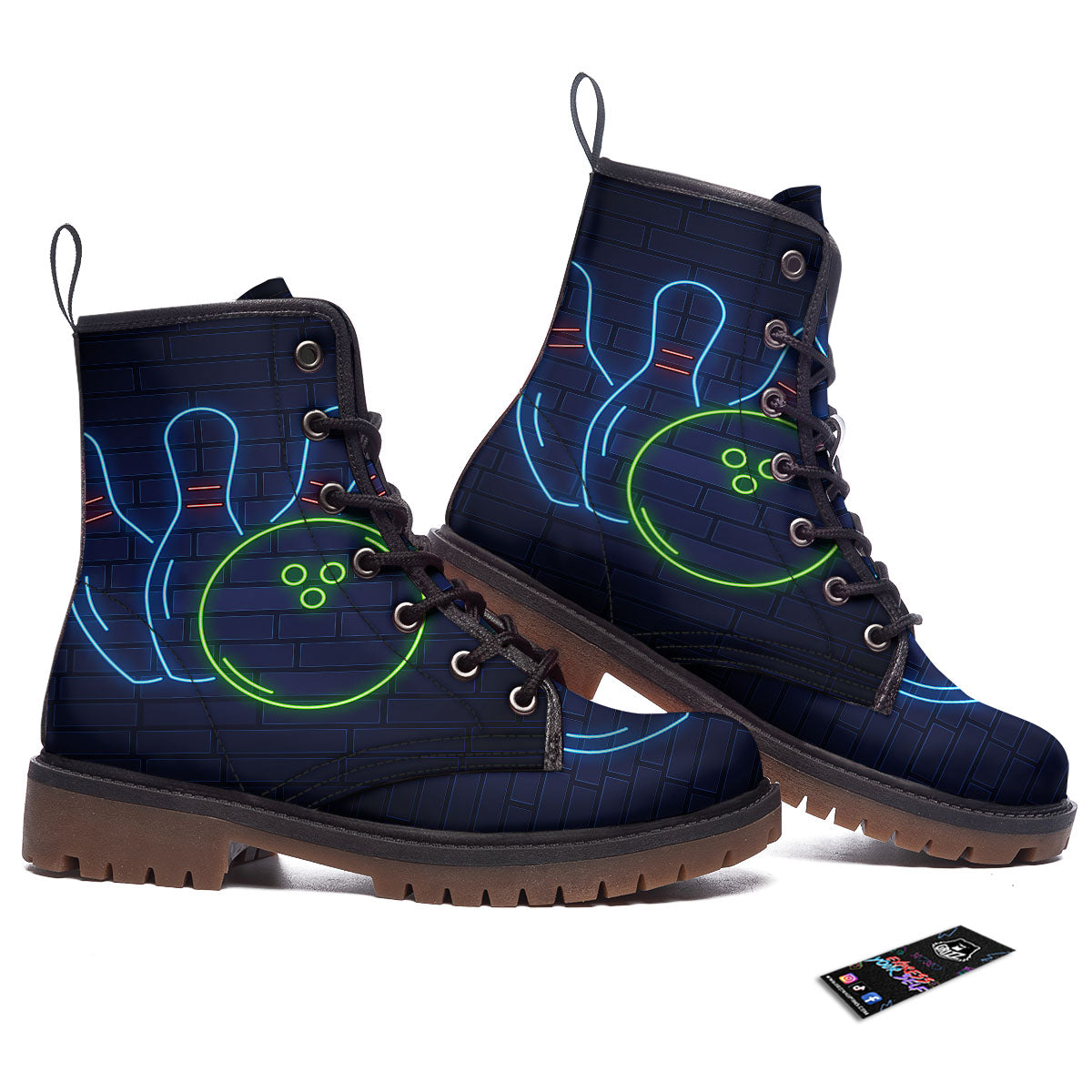 Light Up Bowling Pins Print Work Boots-grizzshop