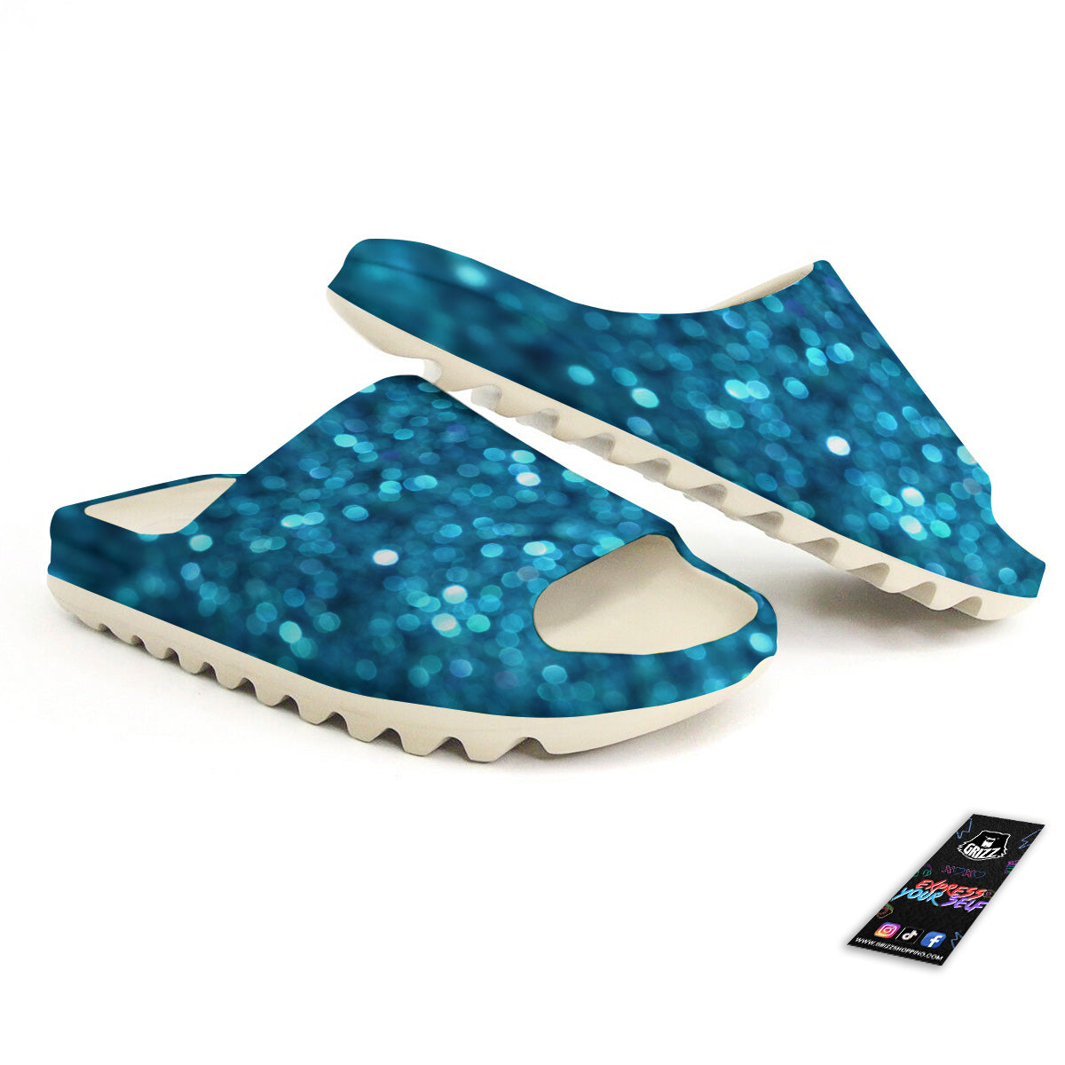 Light Blue Sparkle Print Sandals-grizzshop