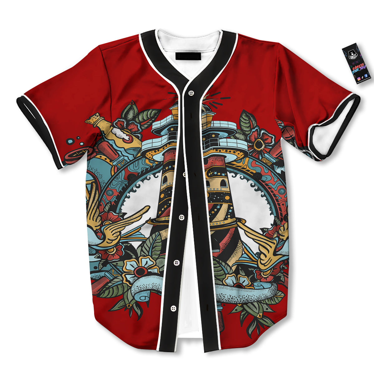 Lighthouse Sea Adventure Tattoo Print Baseball Jersey-grizzshop